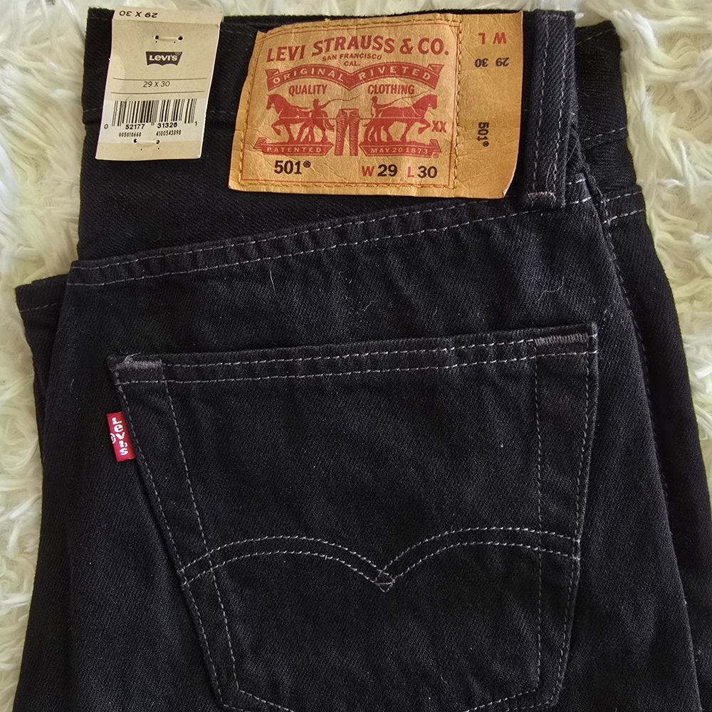 Levi's Black 501 Original Button Fly Denim Jeans with Red Tab 29 X 30
